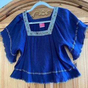 Free People ruffle sleeve shirt with metallic neck